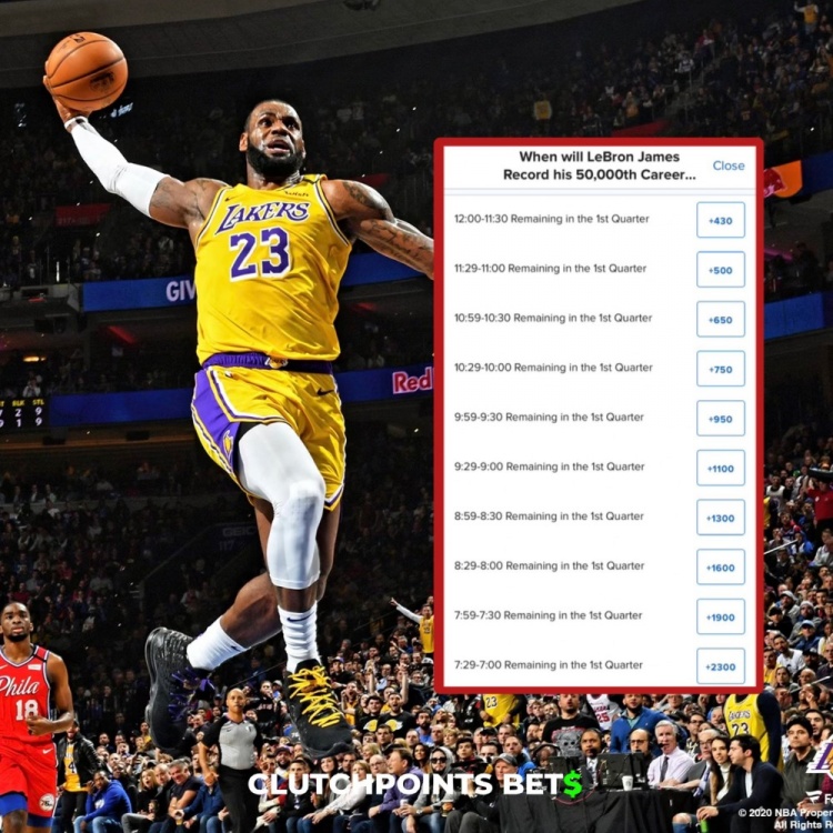 僅差1分！詹姆斯今日何時破五萬分賠率：開場30秒內(nèi)最被看好